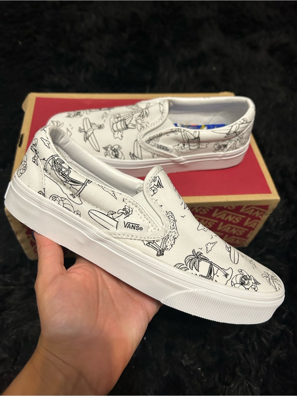 VANS u color, u paint white summer print slip on shoes sneakers sz 7 new